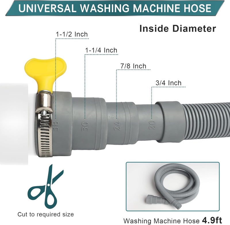 SDLDEER 4.9FT Washing Machine Drain Hose, Universal Dishwasher Hose Extension Kit with 1 U-Bend Holder, 1 Extension Adapter and 4 Hose Clamps - Image 2